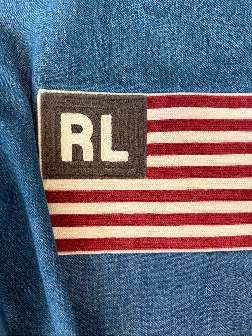 Polo Ralph Lauren American Flag Denim & White Sleeve Varsity Jacket - Picture 2 of 5